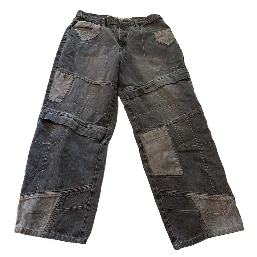 Torch Jeans Vintage 2000s Y2K Grunge Patchwork Baggy Cargo Jeans Grey Size 38x34